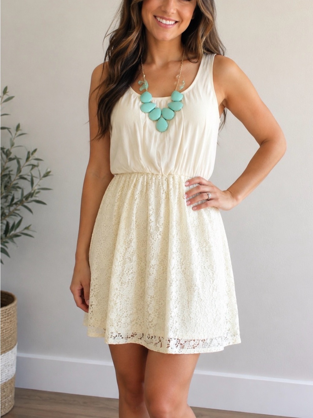 Sleeveless Cream Lace Skater Dress - Women's Summer Dress